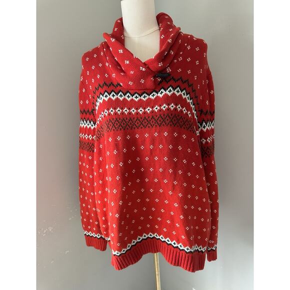 Chaps Ralph Lauren Fair Isle Red Sweater Plus 2x - Picture 1 of 7